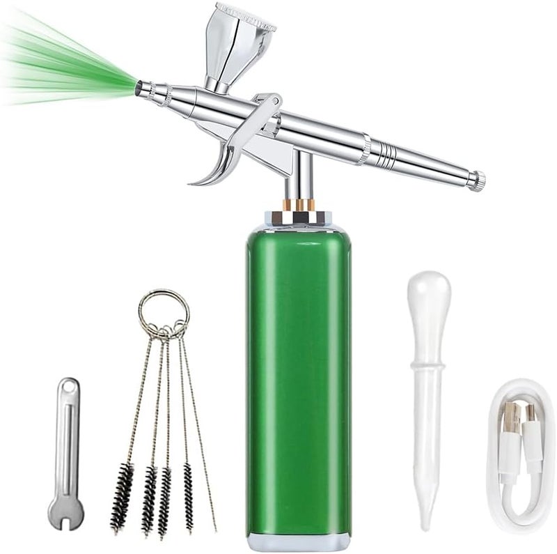 I-BEAUTEE high air Flow Cordless Airbrush Kit, Wireless Portable Air Brush Compressor, Rechargeable Mini Air Brush, Handheld Airbrush Gun for Barber, Model Painting, Nail Art, Makeup, Tattoo (Green) - Image 1